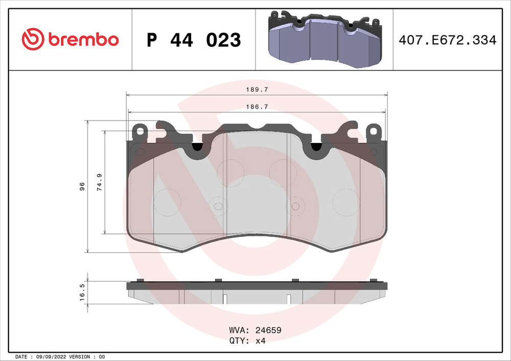 BREMBO - P44023-BRB - Brake Pad Set, disc brake