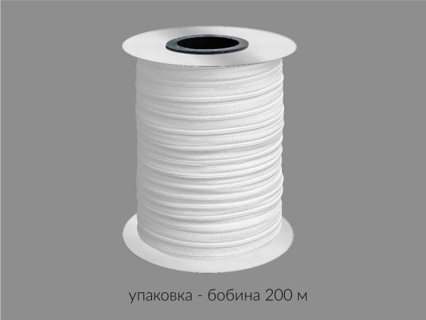 Молния рулонная витая (спираль) Т3 (3 мм) УСИЛЕННАЯ, НА БОБИНЕ, палитра CCC, E501 белая / 200 метров