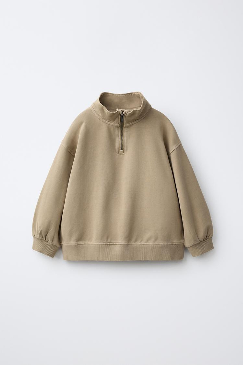 ZARA ОДНОТОННАЯ ТОЛСТОВКА НА МОЛНИИ, ПЕСОЧНЫЙ