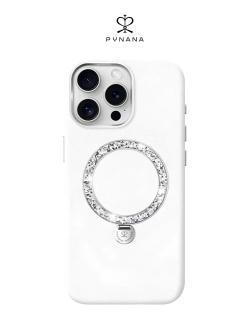 Чехол PYNANA для iPhone 16 Pro Dancing Circle, алмазная гравировка, белый