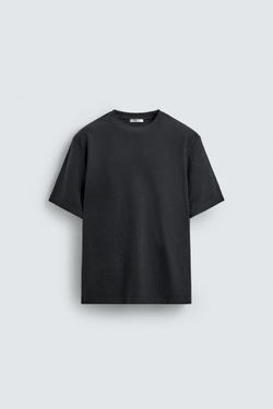 ZARA ФУТБОЛКА RELAXED FIT ИЗ РЕЛЬЕФНОЙ ТКАНИ, СТАЛЬНОЙ СИНИЙ