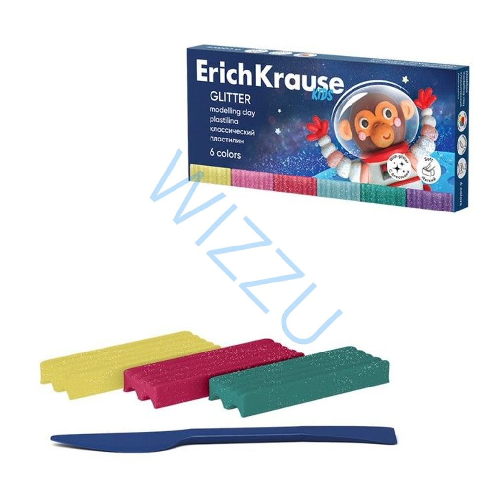 Пластилин классический ErichKrause Kids Space Animals 6 цветов со стеком, 108 г (в коробке 6 шт) Арт. 61330