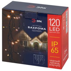 Гирлянда ЭРА ERAPS-BZ2 светодиодная новогодняя бахрома уличная 2*1 м желтая 120 LED IP65 | Профессиональное праздничное и новогоднее освещение