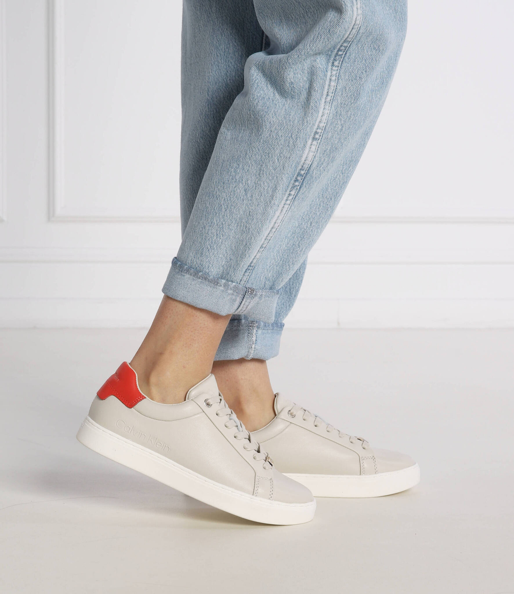 Кожаные кроссовки cupsole lace up Calvin Klein - экрю(HW0HW01326)