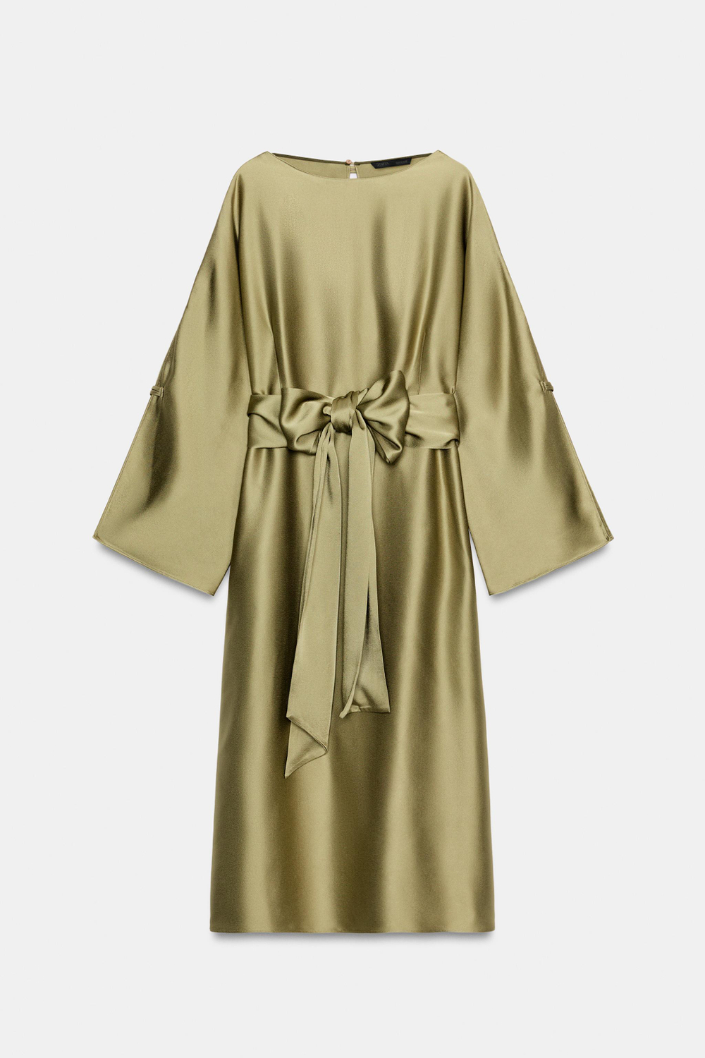 ZARA АТЛАСНОЕ ПЛАТЬЕ МИДИ — ZW COLLECTION, ОЛИВКОВЫЙ