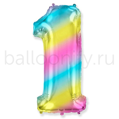 Шар ЦИФРА 1 Радуга Металлик 40" 102 см