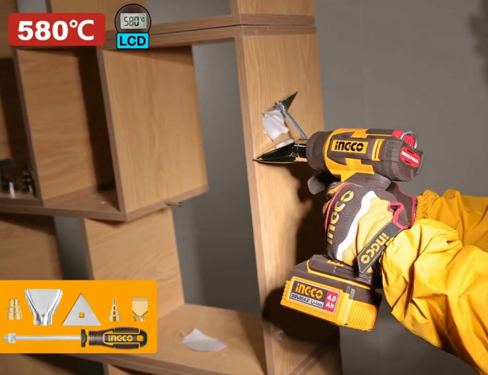 Фен аккумуляторный INGCO HGLI2058 INDUSTRIAL 20В с ЖК-дисплеем 580°C