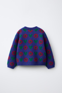 ZARA ЖАККАРДОВЫЙ КАРДИГАН С ЦВЕТОЧНЫМ ПРИНТОМ, ЯРКО-СИНИЙ