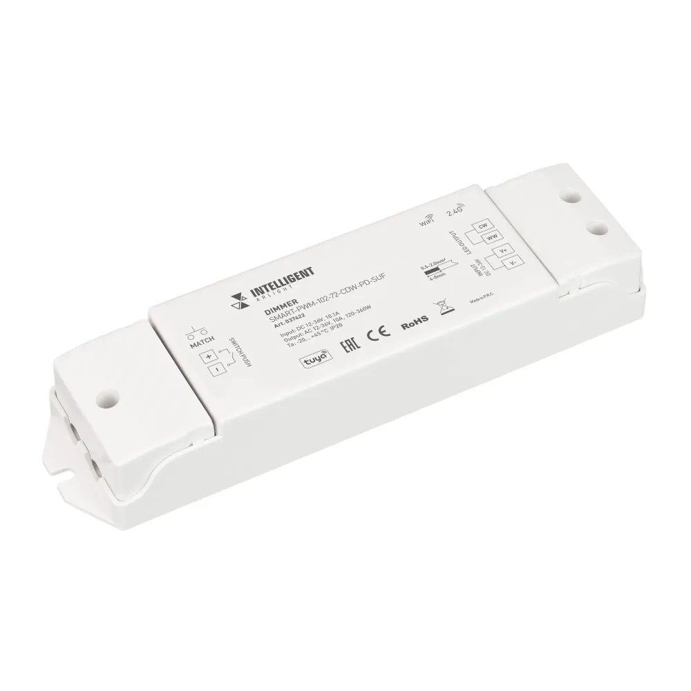 INTELLIGENT ARLIGHT Диммер SMART-PWM-102-72-CDW-PD-SUF (12-36V, 2x5A, TUYA Wi-Fi, 2.4G) (IARL, IP20 Пластик, 5 лет) INTELLIGENT ARLIGHT Диммер SMART-PWM-102-72-CDW-PD-SUF (12-36V, 2x5A, TUYA Wi-Fi, 2.4G) (IARL, IP20 Пластик, 5 лет)