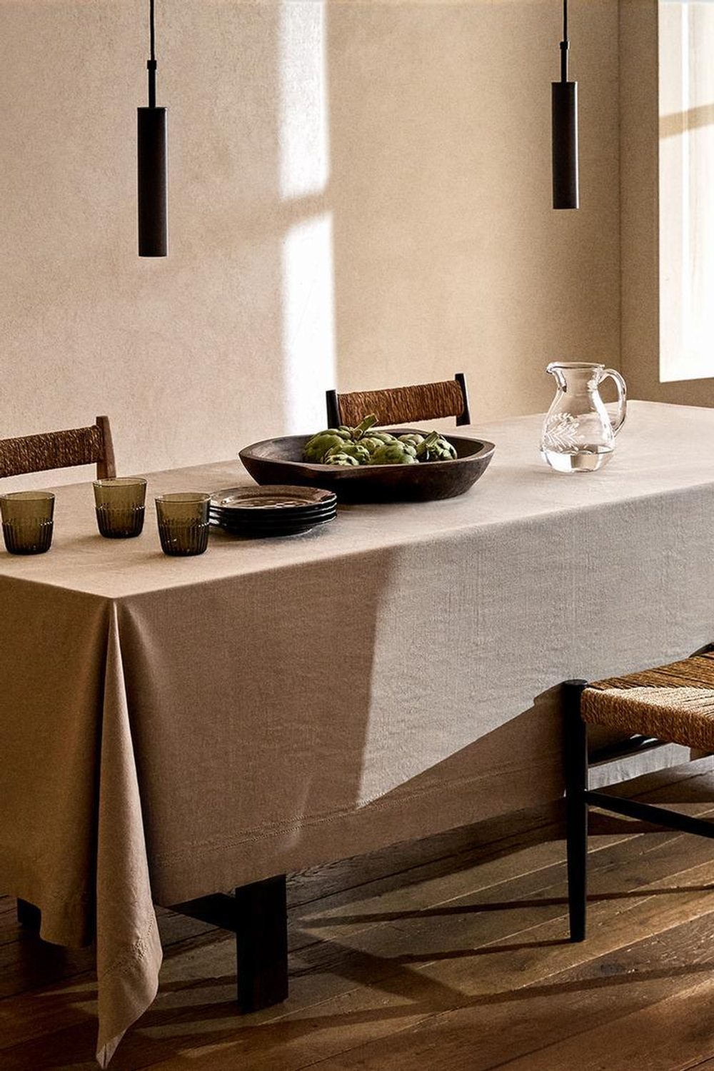 ZARA HOME АЖУРНАЯ ХЛОПКОВАЯ СКАТЕРТЬ, СЕРЫЙ
