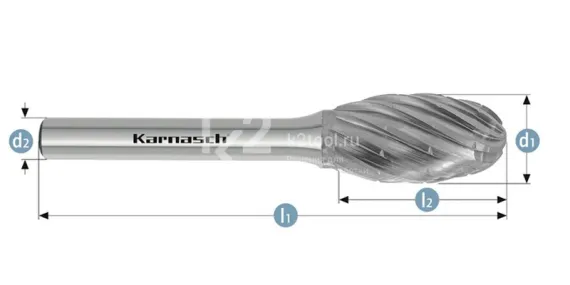 Борфреза твердосплавная Karnasch форма E, 8х15х6х60 мм, насечка HP-3 PRO, без покрытия, арт. 11.4094-020