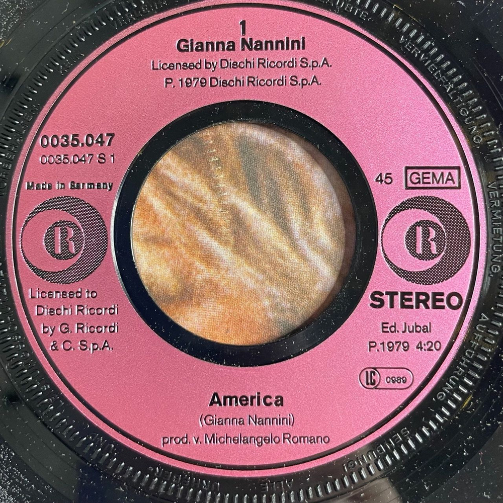 Винтажная виниловая пластинка LP Gianna Nannini America (Germany 1979) 7 дюймов, 45 RPM, Single