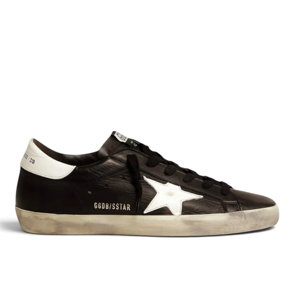 Men's Super Star in black leather with white leather star and heel tab