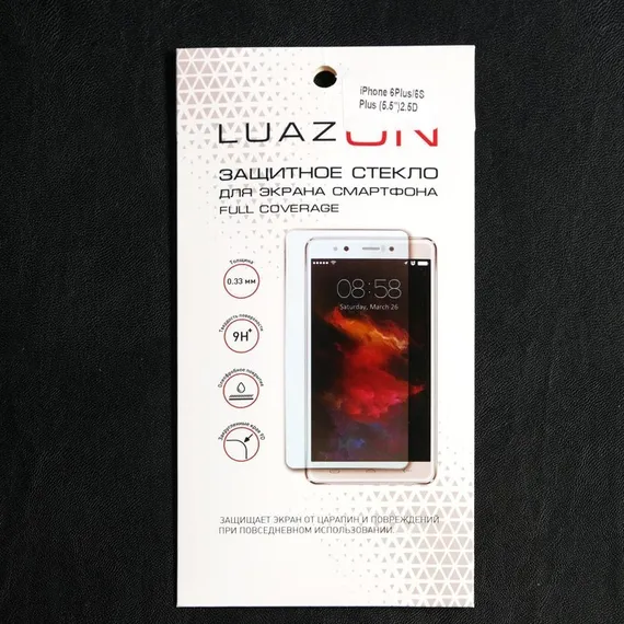 Защитное стекло 2.5D LuazON для iPhone 6 Plus/6S Plus (5.5"), полный клей