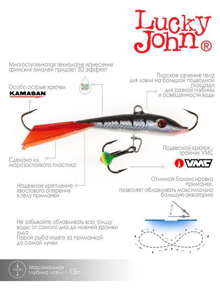 Балансир Lucky John FIN 5 с тр. 70мм/12HRT блистер