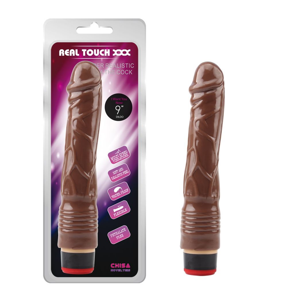Коричневый вибратор-реалистик 9” Vibe Cock - 22,5 см. (Цвет: коричневый)