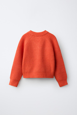 ZARA ОДНОТОННЫЙ ТРИКОТАЖНЫЙ СВИТЕР, ОРАНЖЕВЫЙ