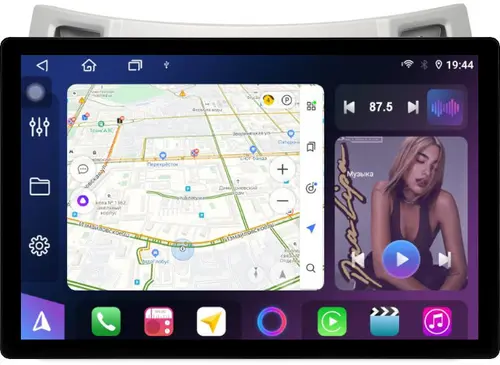 Магнитола для Toyota Vitz 2, Yaris 2 2005-2011 (рамка серебро) - FarCar S500+TS105 монитор 13" 2K QLED на Android 14, Быстрая, CarPlay, 4G SIM-слот