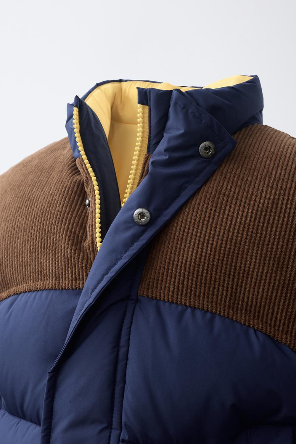 ZARA СТЕГАНЫЙ КОМБИНИРОВАННЫЙ ЖИЛЕТ WATER REPELLENT, КОРИЧНЕВЫЙ-СИНИЙ