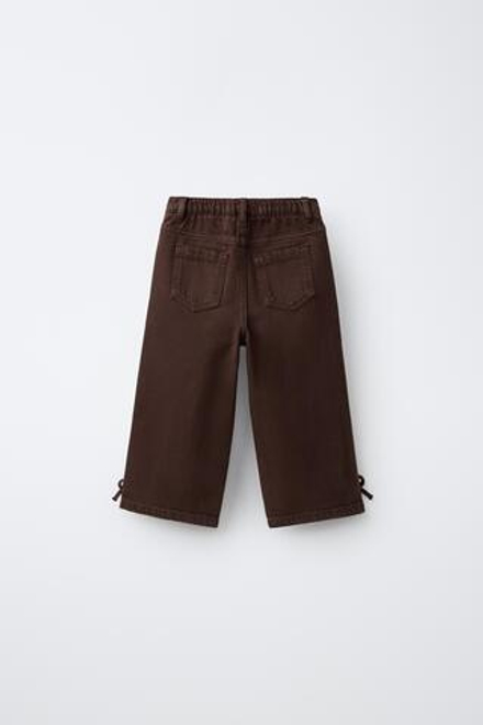 ZARA ДЖИНСЫ WIDE LEG С ЗАВЯЗКАМИ, КОРИЧНЕВЫЙ