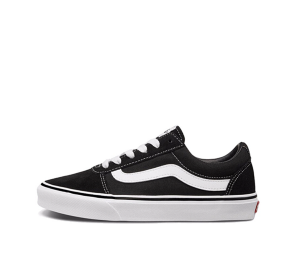 alt="Vans Ward Suede Canvas Black White мужские классические кроссовки вид сбоку на белом фоне"