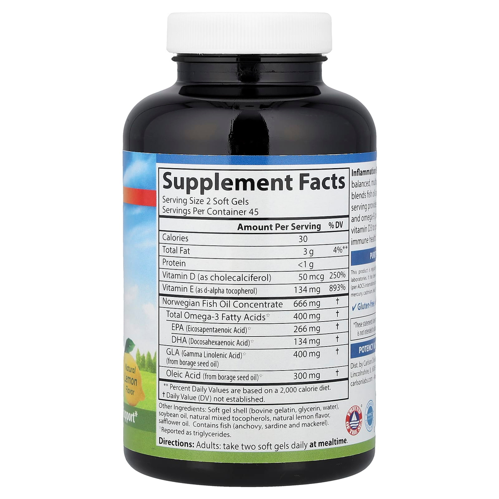 Carlson, Inflamutation Balance®, натуральный лимон, 90 мягких таблеток
