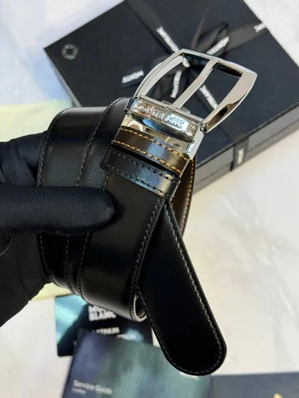 Двусторонний ремень Montblanc из кожи черного цвета 35мм