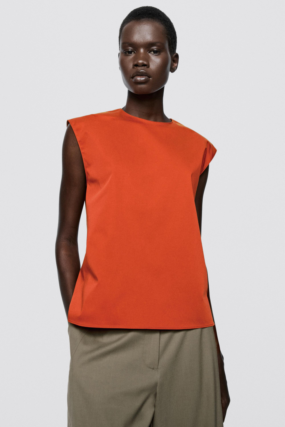 Massimo Dutti Топ из поплина из смесовой хлопковой ткани - Limited Edition, цвет жженого апельсина
