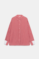 РУБАШКА В ПОЛОСКУ С КОМБИНИРОВАННЫМИ МАНЖЕТАМИ — ZARA