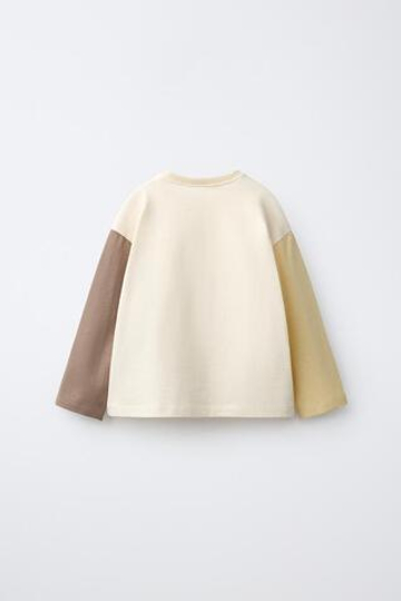 ZARA ФУТБОЛКА КОЛОР-БЛОК С СЕРДЦЕМ, ЭКРЮ