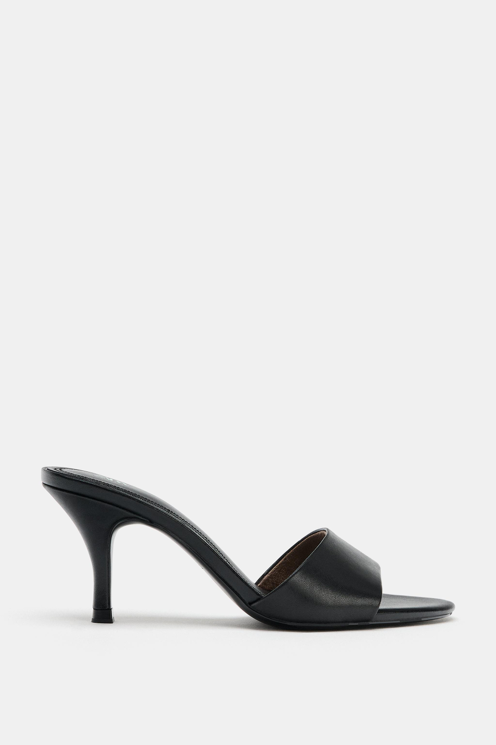 ZARA КОЖАНЫЕ БОСОНОЖКИ НА КАБЛУКЕ, ЧЕРНЫЙ