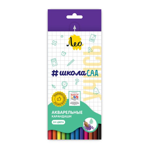 Карандаш акварельный в наборе заточенный 4х24 цв, Лео LSWP-24