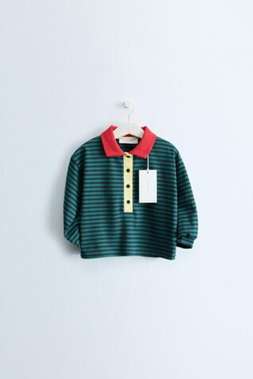 ZARA TIMELESS — ПОЛО В ПОЛОСКУ С КОНТРАСТНЫМ ВОРОТНИКОМ, МЯГКИЙ ЗЕЛЕНЫЙ