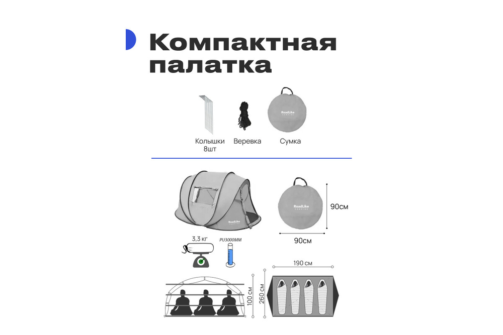 Палатка 4-местная RoadLike Family Синий