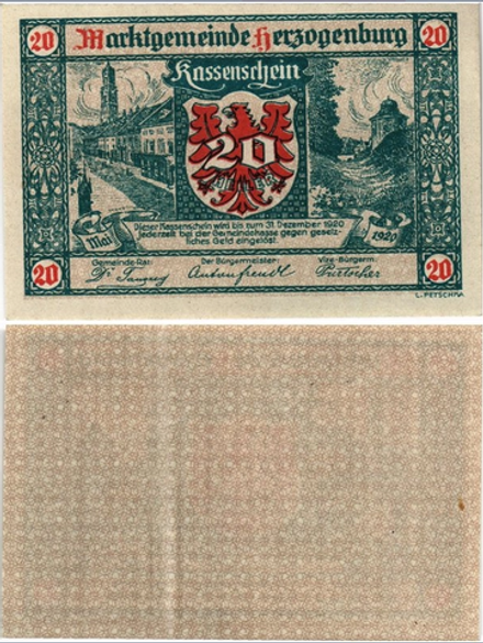 Австрия 20 геллеров 1920 Херцогенбург aUNC