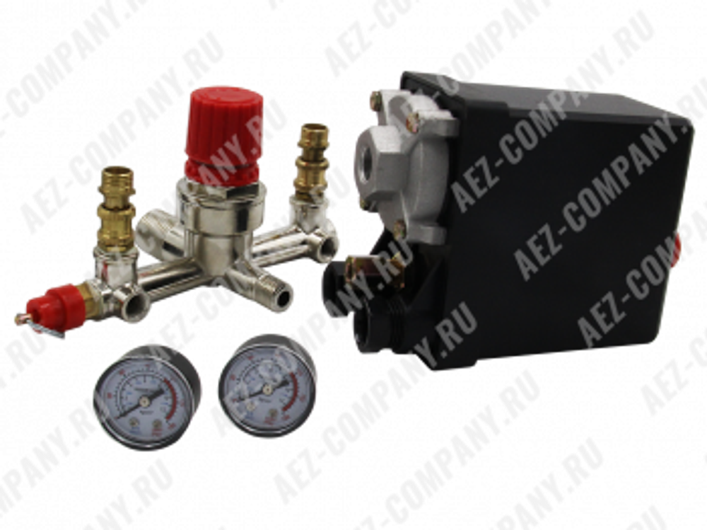 Редуктор компрессора (1/4", 1/2", в сборе: автоматика 380-В, 2-манометра, авар/кл., сгон) [AEZ]
