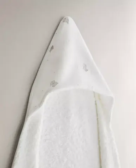 ZARA HOME ДЕТСКОЕ ПОЛОТЕНЦЕ С КАПЮШОНОМ И ПРИНТОМ, ЖЕЛТОВАТО-БЕЛЫЙ