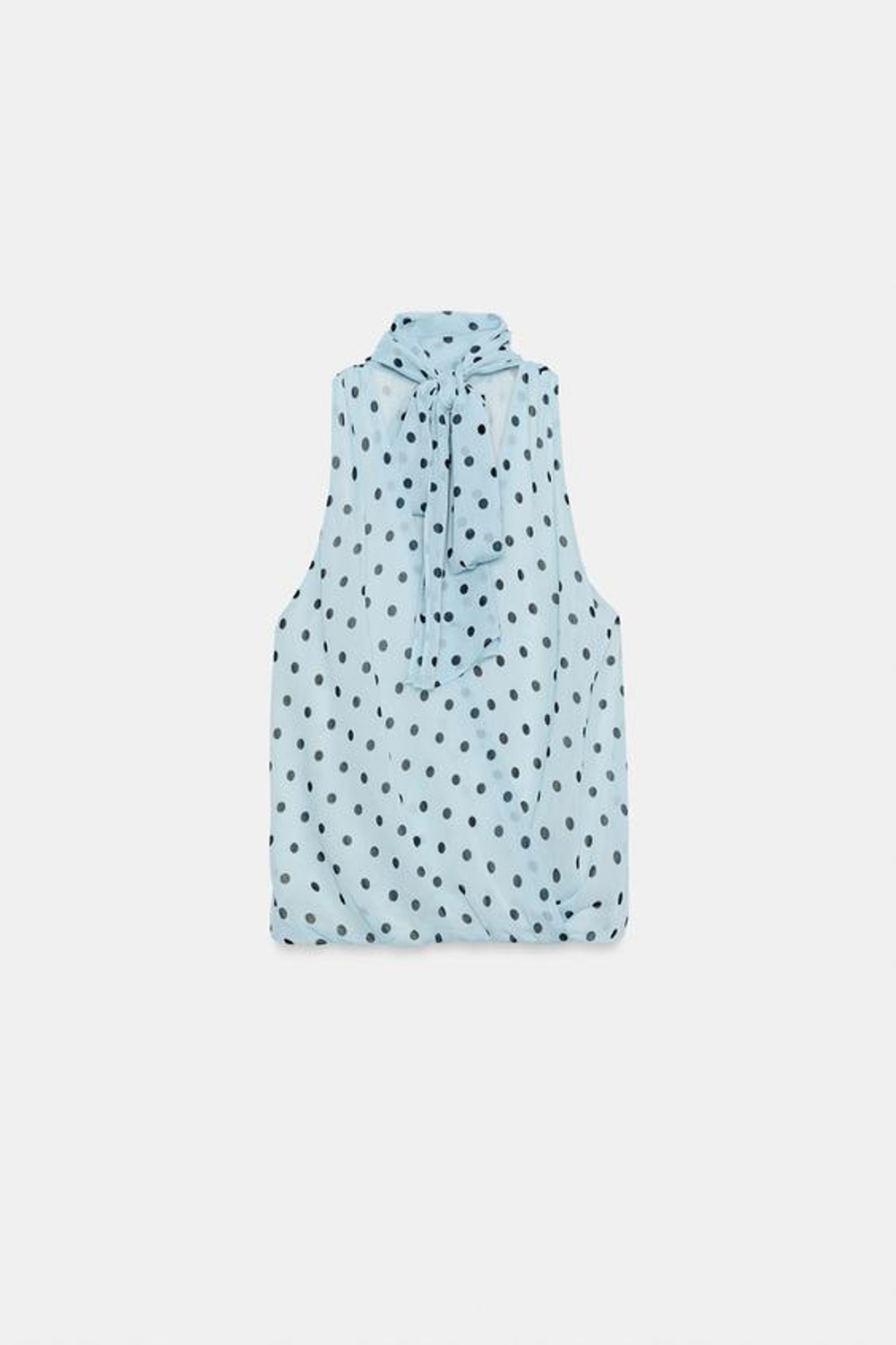 ZARA ТОП В ГОРОШЕК С БАНТОМ, СИНИЙ/ЧЕРНЫЙ