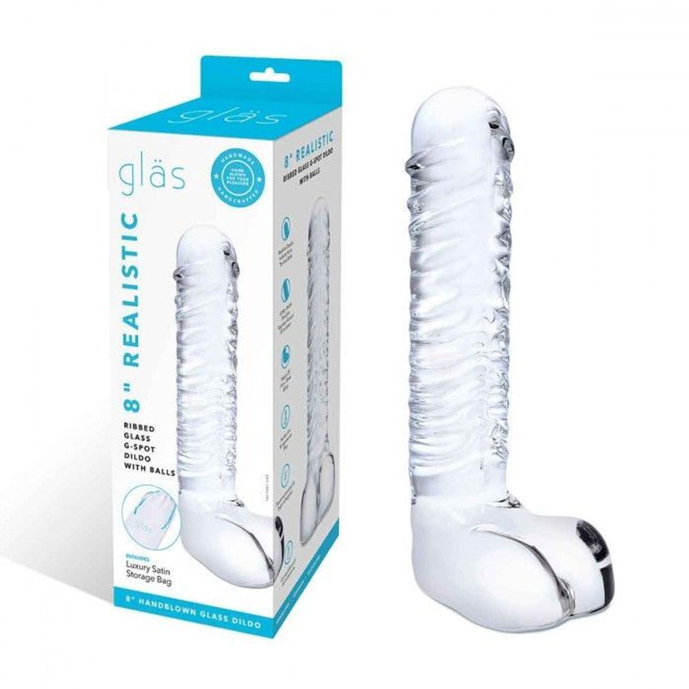 Прозрачный фаллоимитатор 8 Realistic Ribbed Glass Dildo - 20,3 см. (Цвет: прозрачный)