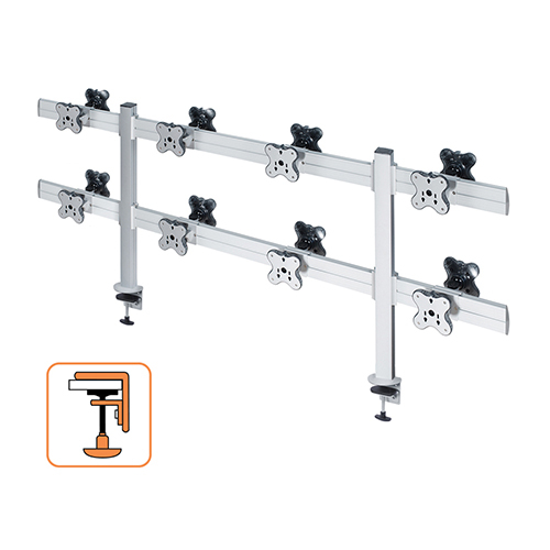 ErgoFount TBBS-1600C Настольное крепление back-to-back для 16 мониторов диагональю до 24'' конфигурации 2х4 с зажимом к столу типа "С". Цвет - серебристый