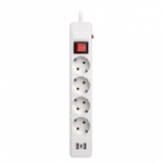 Сетевой фильтр c USB+Type C, 16А, 4 гнезда, c з/ш, с з/к, ПВС, 1.8 м, белый (SBSP-18C-W)