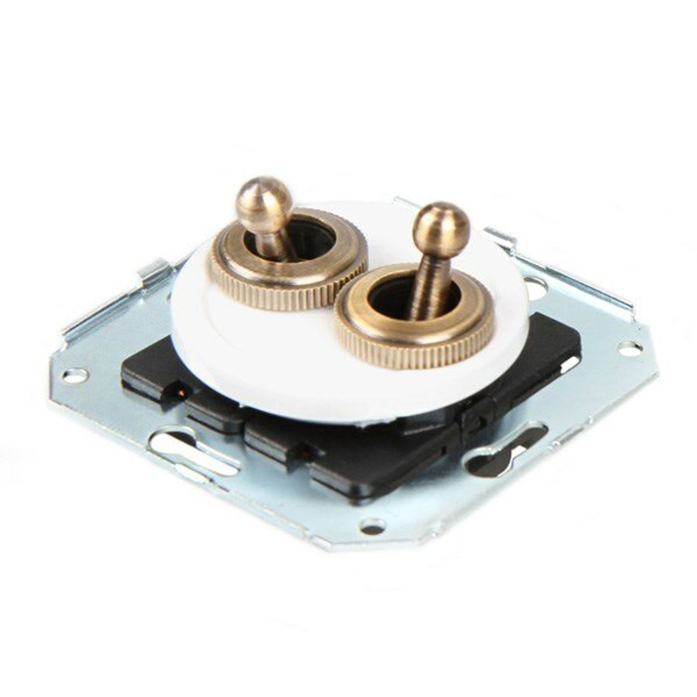 Выключатель 2-х тумблерный ретро CL51 для внутреннего монтажа проходной Salvador / 2 группы света, проходной / Белый