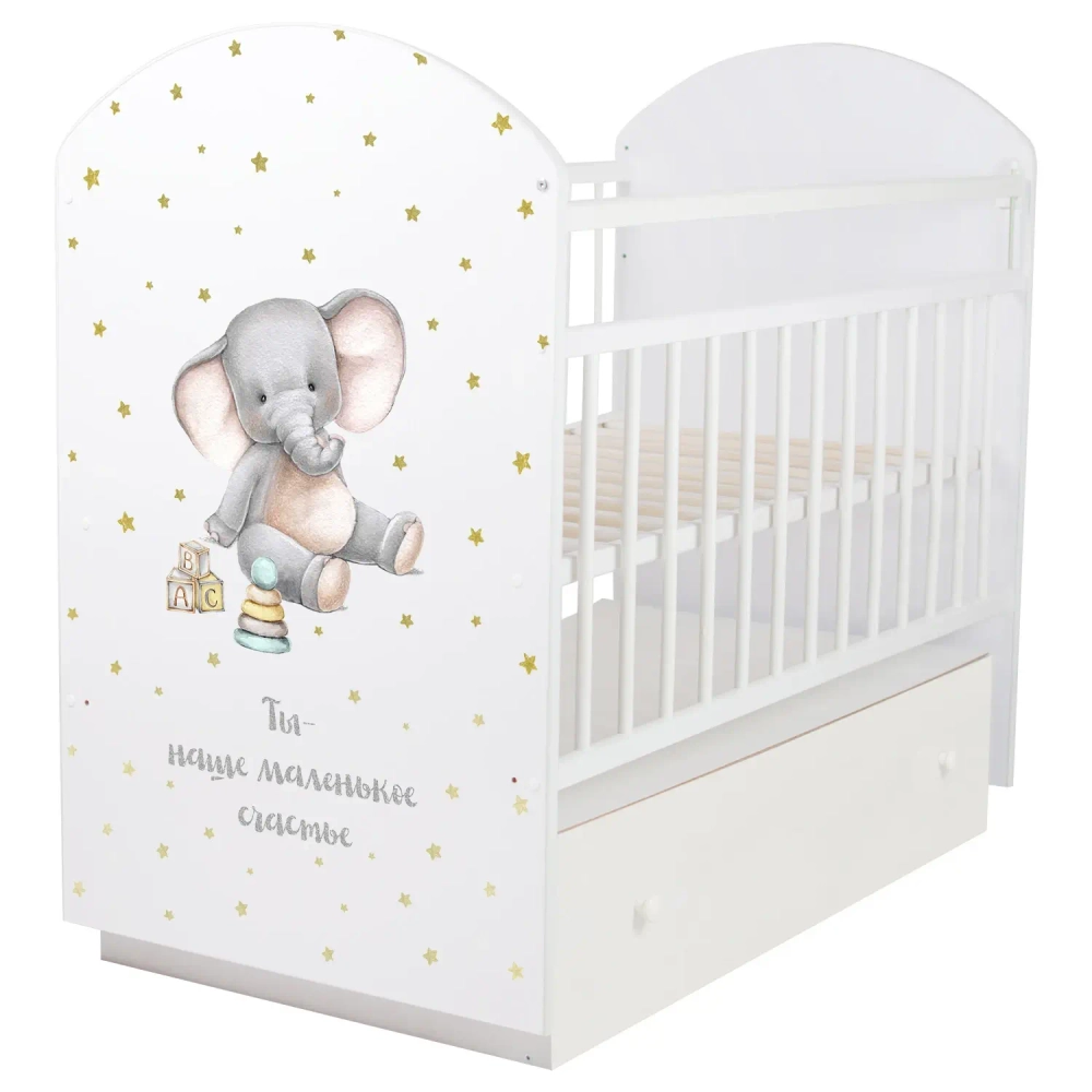 Кровать детская Indigo My Sleepy маятник, ящик белый слоник