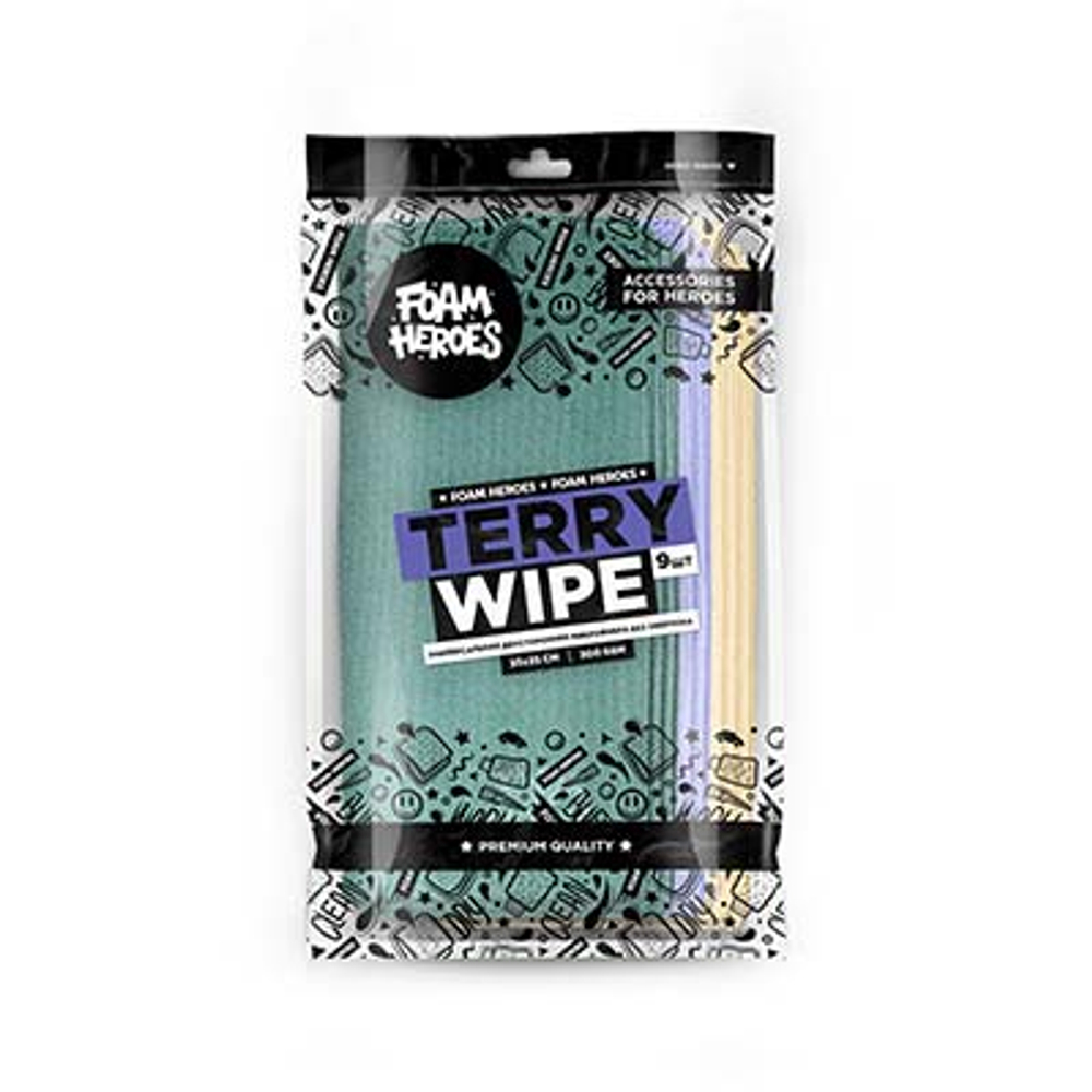 Foam Heroes Terry Wipe универсальная двусторонняя микрофибра без оверлока 35х35см (9шт), 300г/м2
