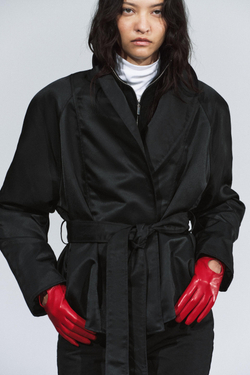 ZARA КОРОТКИЕ ПЕРЧАТКИ ИЗ 100% КОЖИ, КРАСНЫЙ