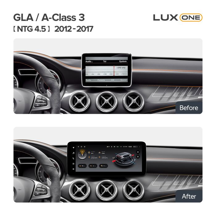 Магнитола для Mercedes-Benz GLA X156 2013-2017 NTG 4.5 - FarCar MB1001 монитор 12.3" на Android 13, Быстрая, CarPlay, 4G SIM-слот