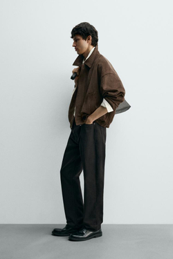 ZARA КУРТКА СВОБОДНОГО КРОЯ ИЗ ИСКУССТВЕННОЙ ЗАМШИ, КОРИЧНЕВЫЙ