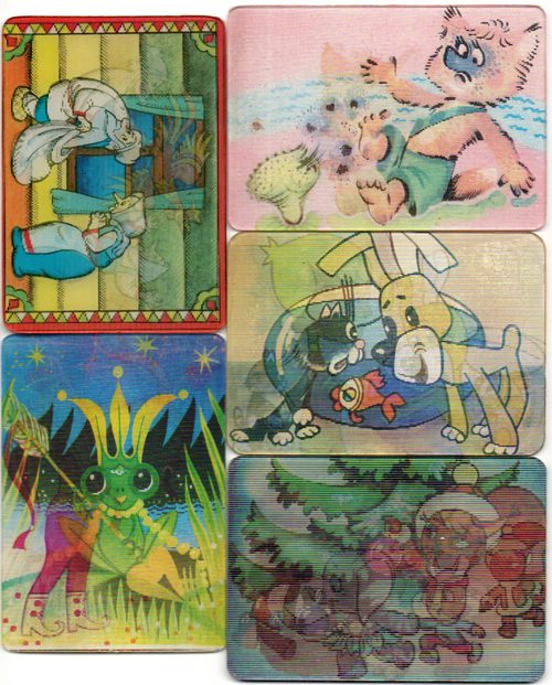 Набор из 5 переливных (стерео) Календариков . Мультфильмы СССР 1982, 1986, 1988, 1989 гг.