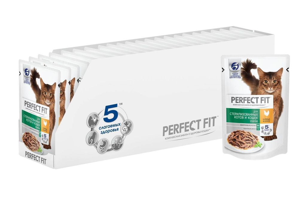 Влажный корм Perfect Fit Sterile для стерилизованных кошек, с курицей в соусе, 28 шт x 75 г Влажный корм Perfect Fit Sterile для стерилизованных кошек, с курицей в соусе, 28 шт x 75 г