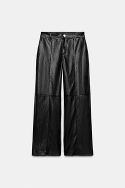 ZARA БРЮКИ ПРЯМОГО КРОЯ ИЗ ИСКУССТВЕННОЙ КОЖИ, ЧЕРНЫЙ